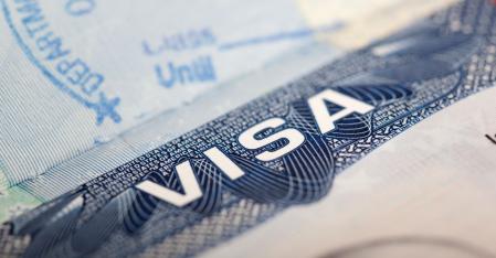close up of a us visa in a passport